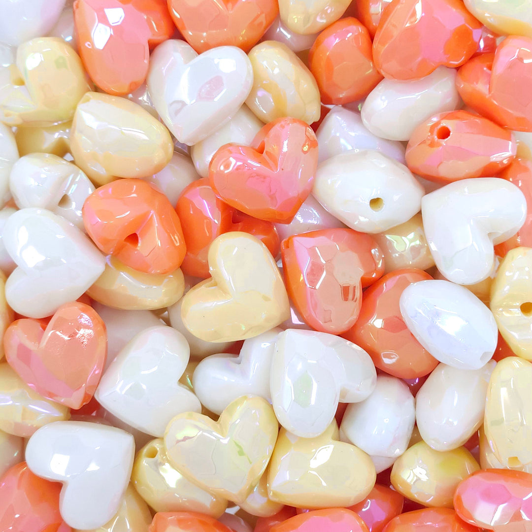 19mm Candy Corn AB Faceted Heart Acrylic Bead Mix (10 beads)