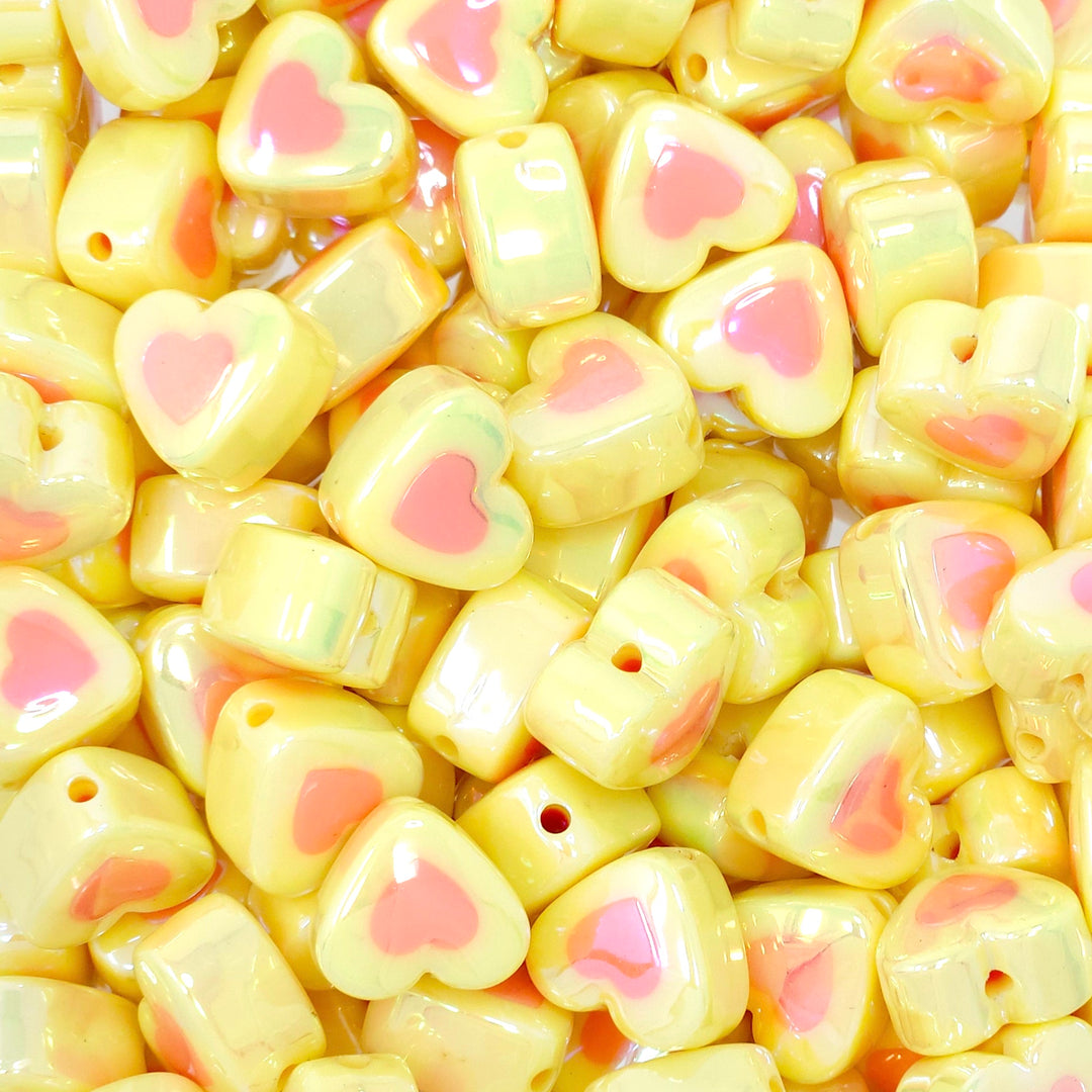 17mm Candy Corn Yellow/Orange AB Double Heart Acrylic Beads