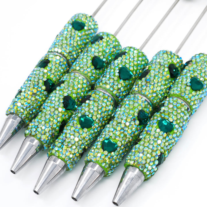 Green Heart Sparkle Fully Covered Rhinestone Beadable Diamond Pen
