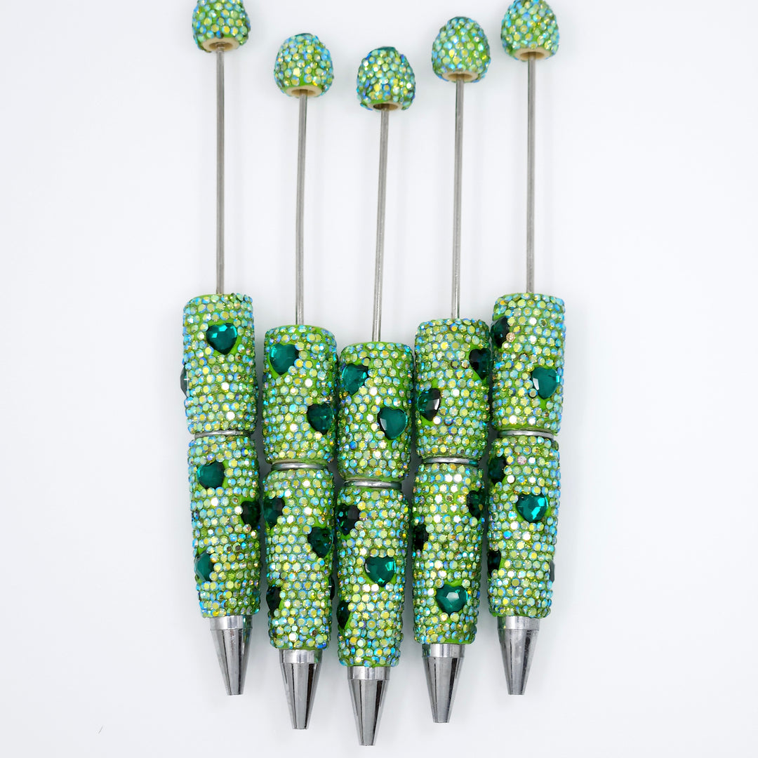 Green Heart Sparkle Fully Covered Rhinestone Beadable Diamond Pen