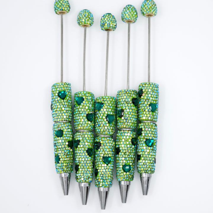 Green Heart Sparkle Fully Covered Rhinestone Beadable Diamond Pen