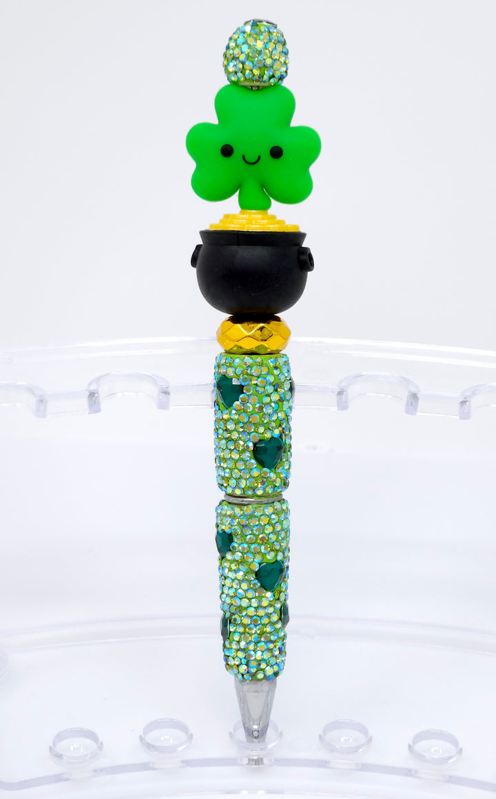 Green Heart Sparkle Fully Covered Rhinestone Beadable Diamond Pen