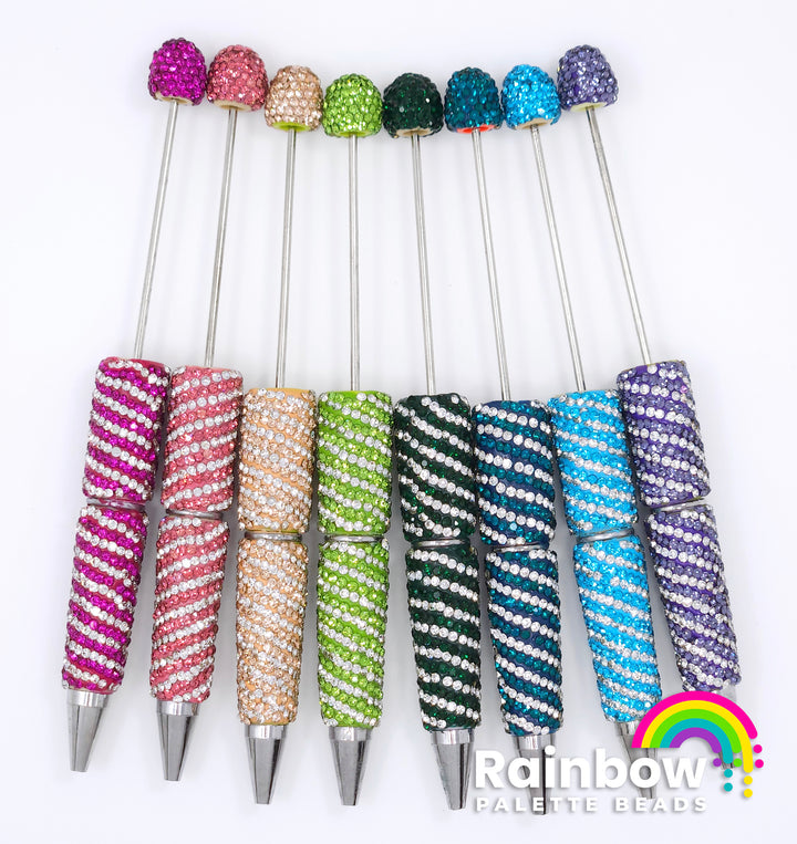Magenta Diagonal Stripe Full Rhinestone Beadable Diamond Pen