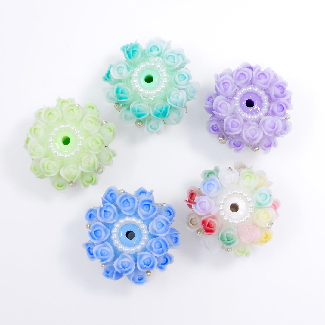 22mm Assorted Color Tulip Flower & Rhinestone Acrylic Rondelle Spacer Beads
