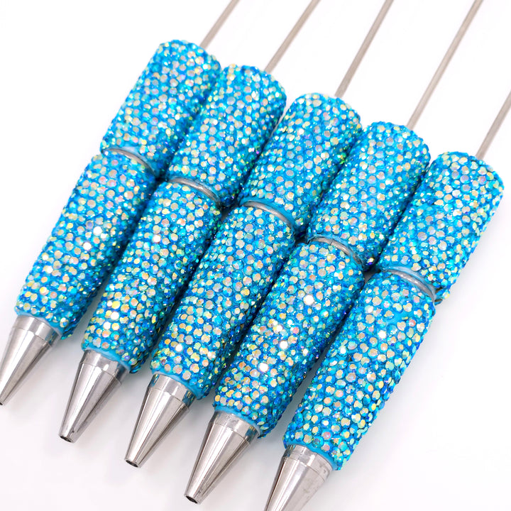 AB Iridescent Cyan Blue Sparkle Full Rhinestone Beadable Diamond Pen