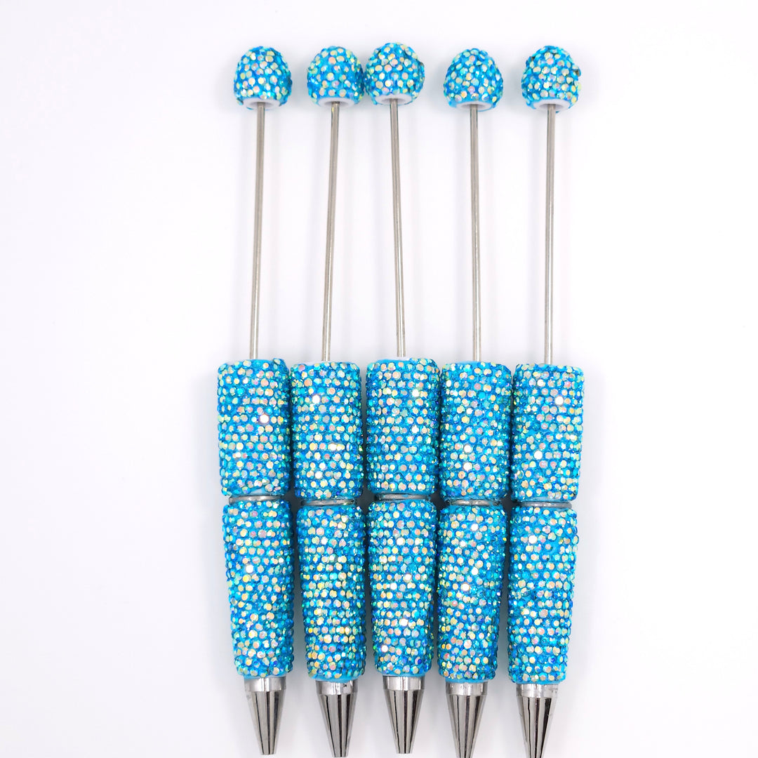 AB Iridescent Cyan Blue Sparkle Full Rhinestone Beadable Diamond Pen