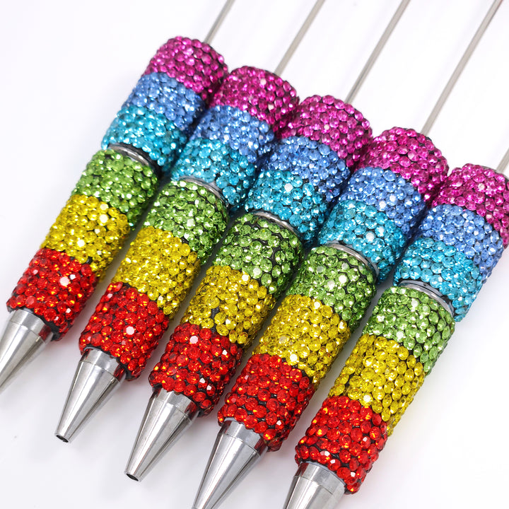 Rainbow Stripe Sparkle Full Rhinestone Beadable Diamond Pen