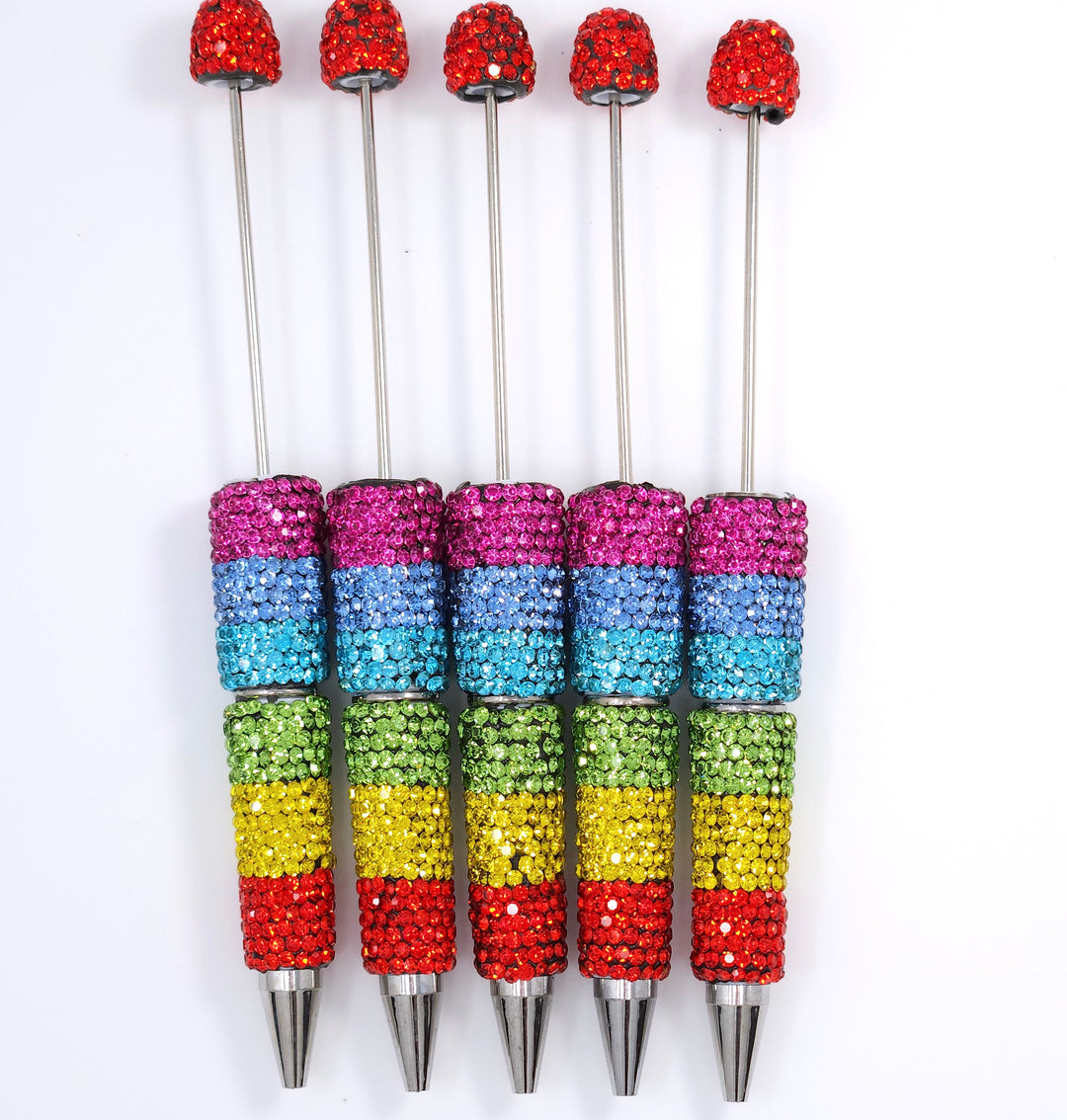 Rainbow Stripe Sparkle Full Rhinestone Beadable Diamond Pen