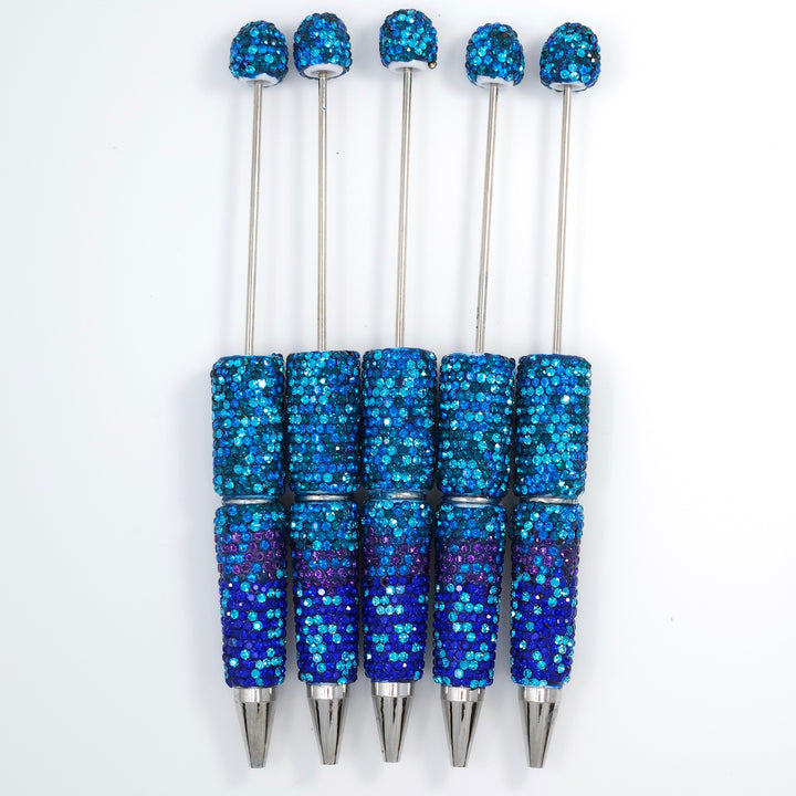 Turquoise/Blue/Purple Ombre Crystal Confetti Full Rhinestone Beadable Diamond Pen