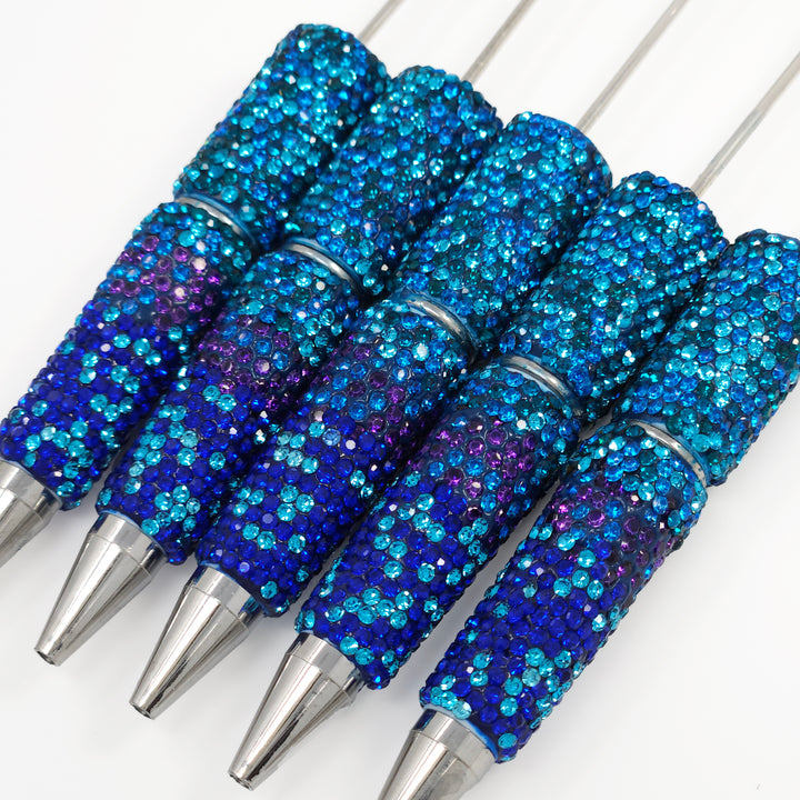 Turquoise/Blue/Purple Ombre Crystal Confetti Full Rhinestone Beadable Diamond Pen