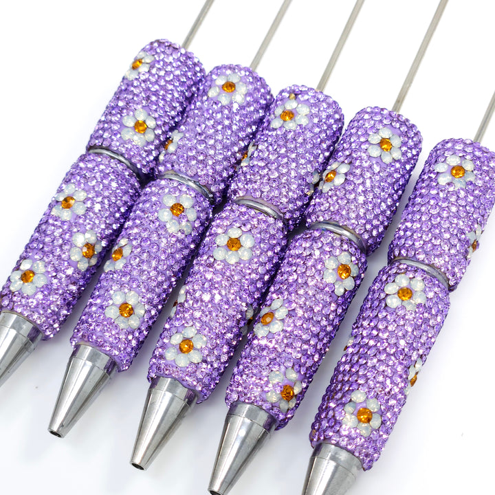 Purple Sparkle Daisy Jeweled Full Rhinestone Beadable Diamond Pen