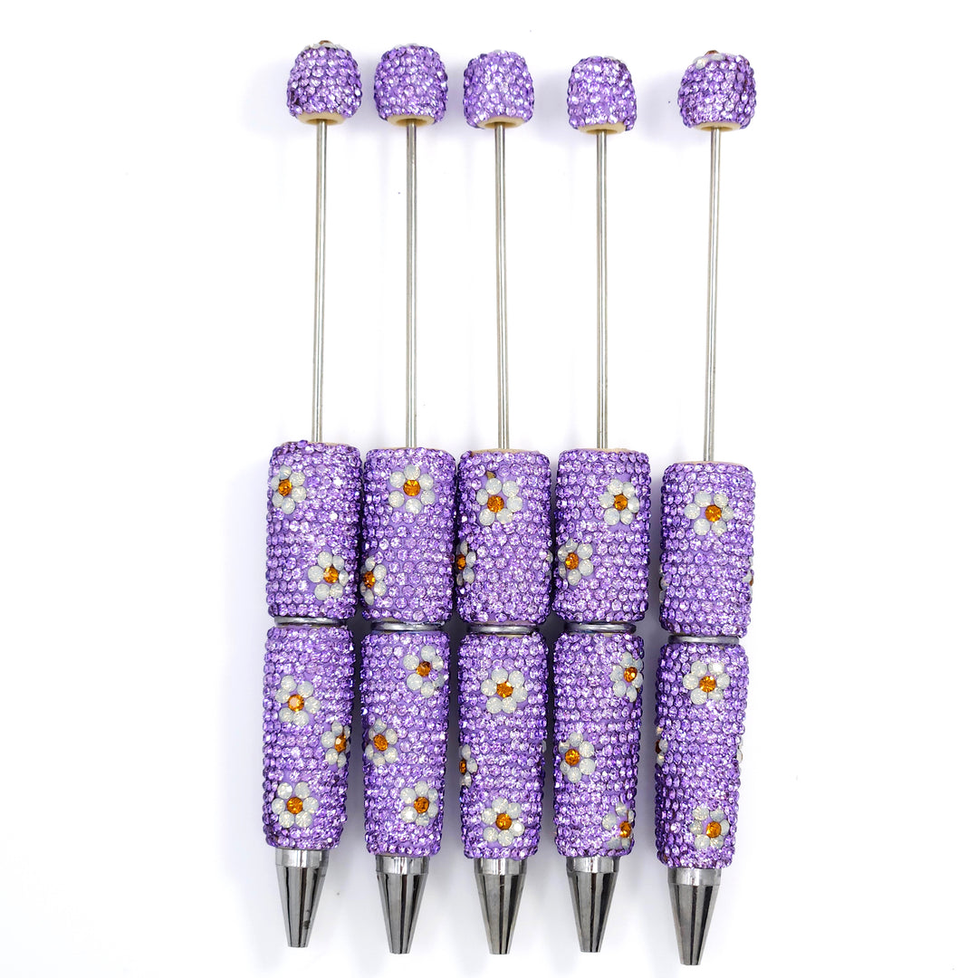 Purple Sparkle Daisy Jeweled Full Rhinestone Beadable Diamond Pen