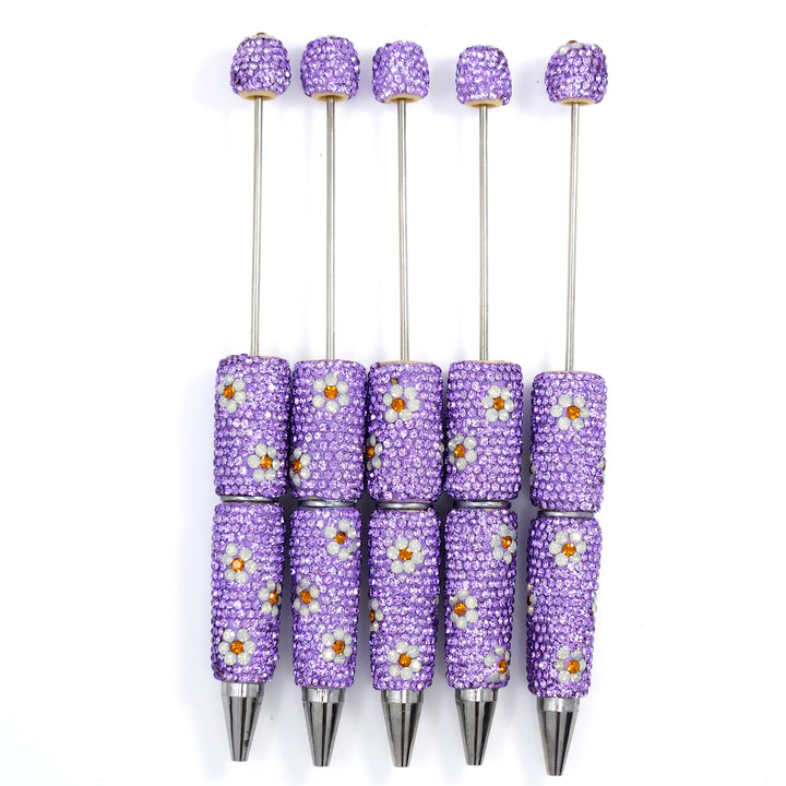 Purple Sparkle Daisy Jeweled Full Rhinestone Beadable Diamond Pen