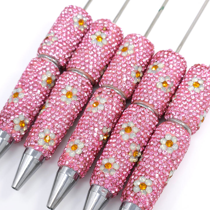 Pink Sparkle Daisy Jeweled Full Rhinestone Beadable Diamond Pen