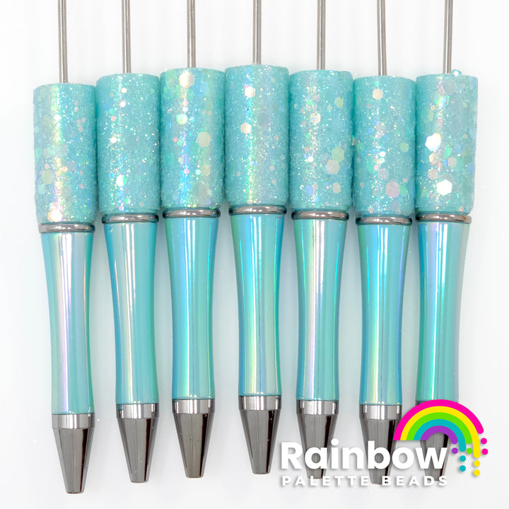 Robins Egg Blue Fairy Dust Opal Beadable Plastic Pen
