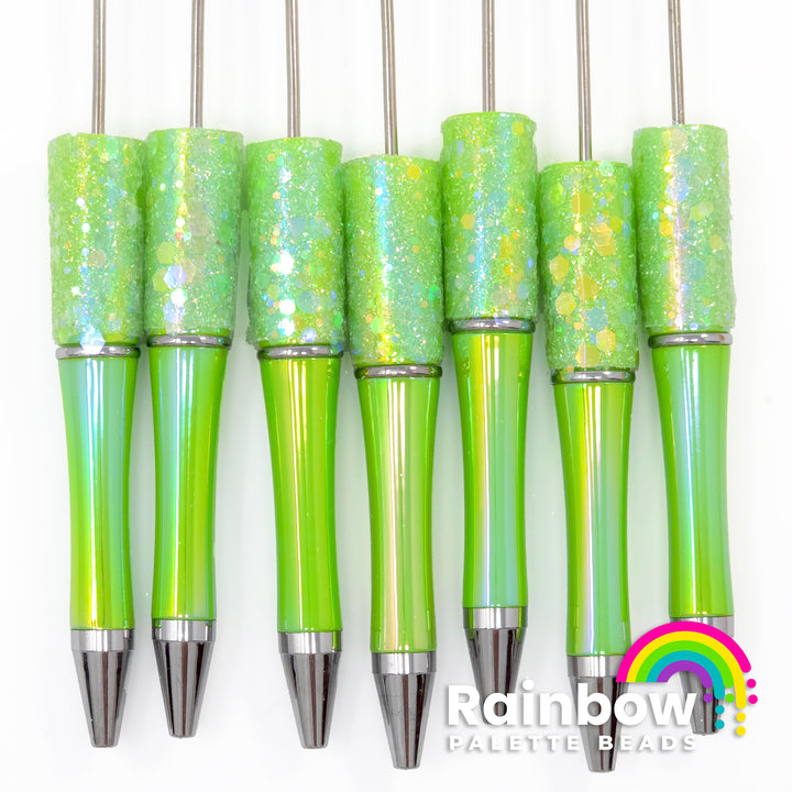 Lime Green Fairy Dust Opal Beadable Plastic Pen