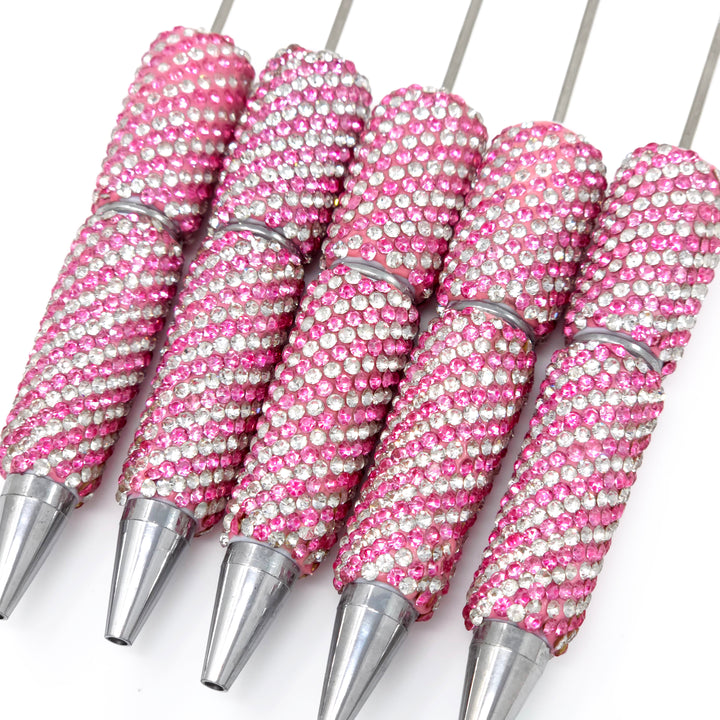 Pink Diagonal Stripe Full Rhinestone Beadable Diamond Pen