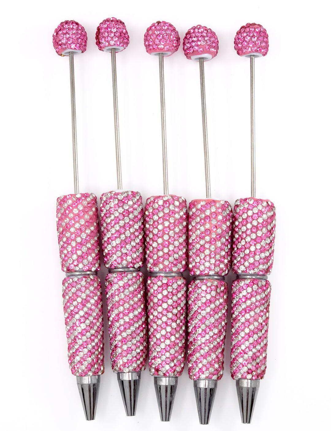 Pink Diagonal Stripe Full Rhinestone Beadable Diamond Pen