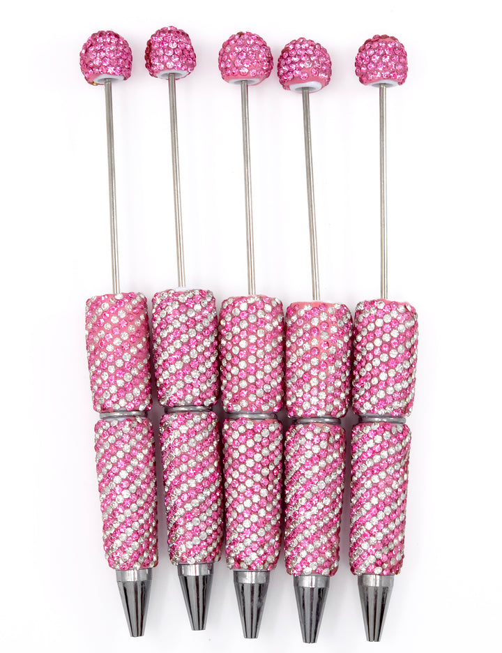 Pink Diagonal Stripe Full Rhinestone Beadable Diamond Pen