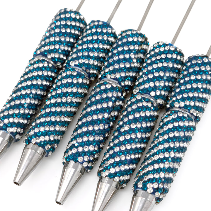 Peacock Teal Diagonal Stripe Full Rhinestone Beadable Diamond Pen