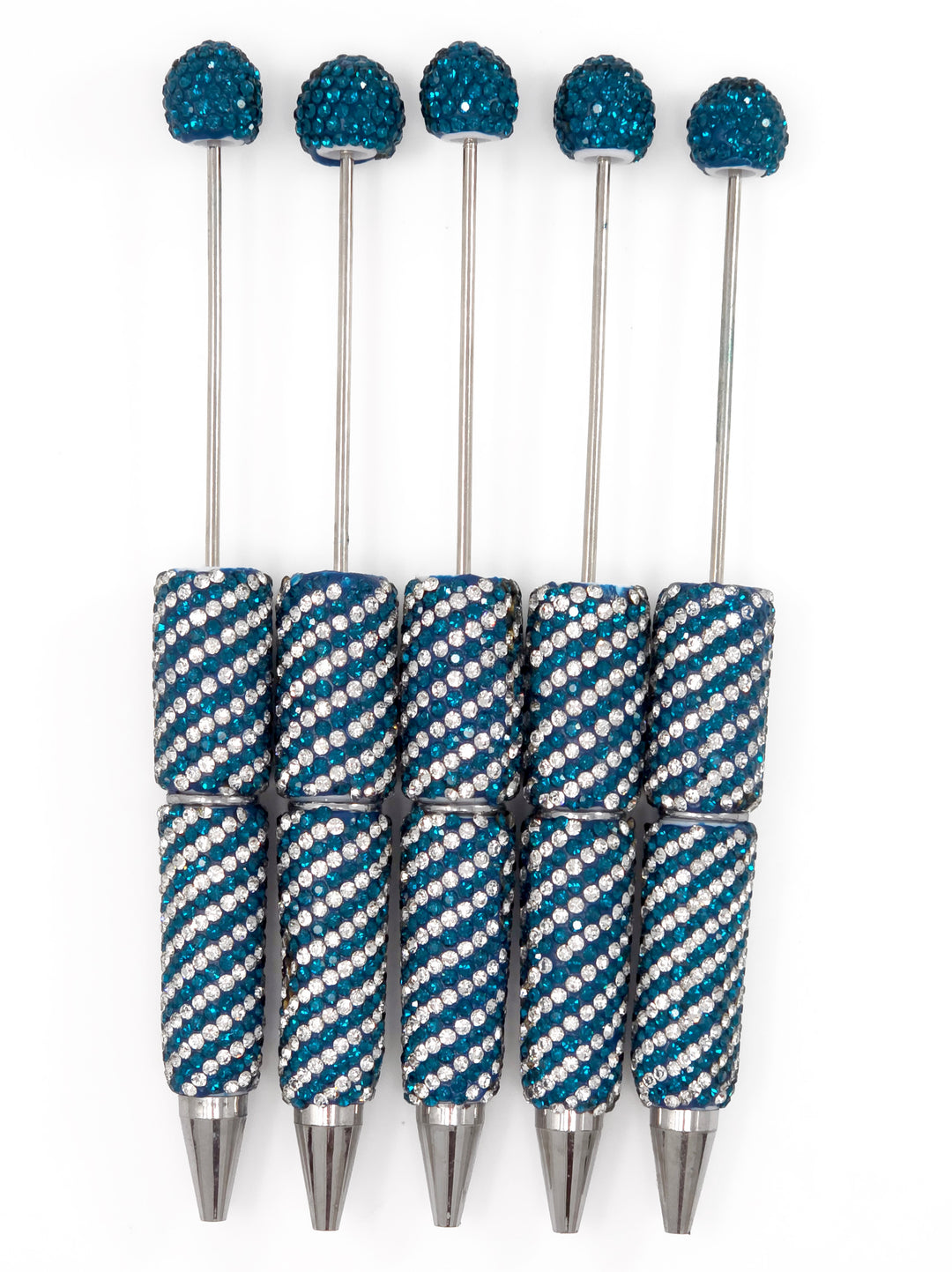 Peacock Teal Diagonal Stripe Full Rhinestone Beadable Diamond Pen