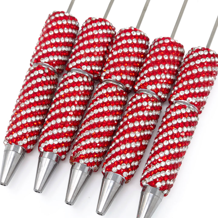 Red Diagonal Stripe Full Rhinestone Beadable Diamond Pen