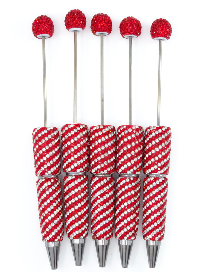 Red Diagonal Stripe Full Rhinestone Beadable Diamond Pen