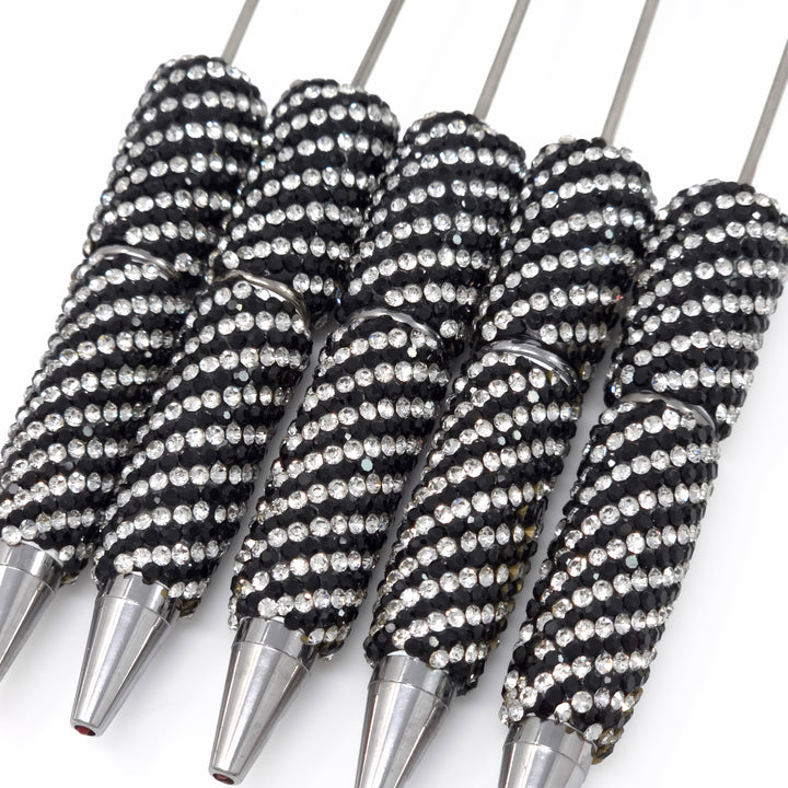 Black Diagonal Stripe Full Rhinestone Beadable Diamond Pen