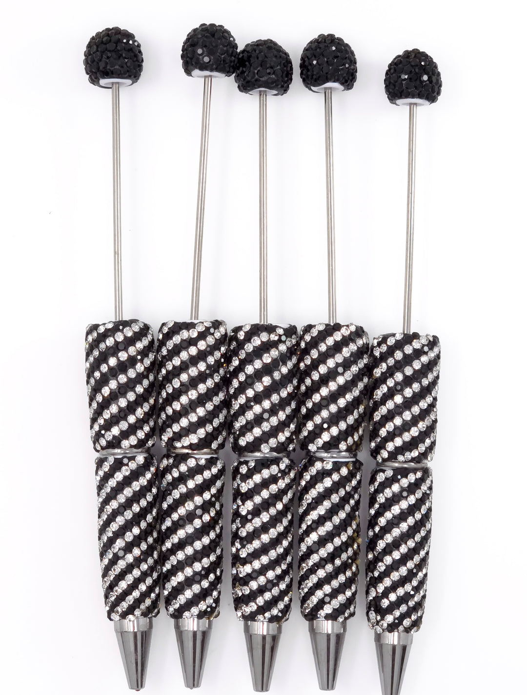 Black Diagonal Stripe Full Rhinestone Beadable Diamond Pen
