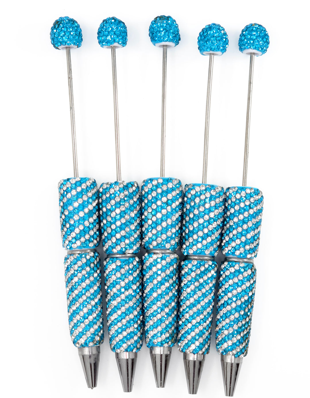 Cyan Blue Diagonal Stripe Full Rhinestone Beadable Diamond Pen