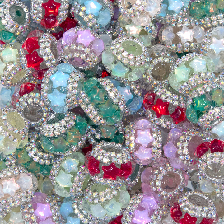 20mm Assorted Color Rondelle Princess Encrusted Star Rhinestone Bead Mix (10 beads)