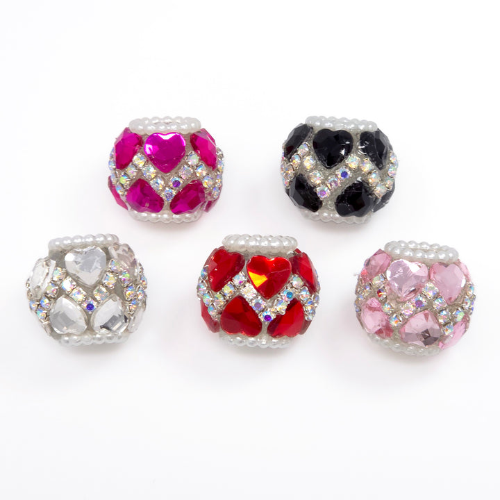 20mm Assorted Color Rondelle Princess Encrusted Heart Rhinestone Beads