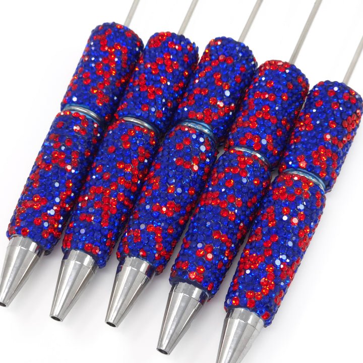 Royal Blue & Red Confetti Crystal Full Rhinestone Beadable Diamond Pen