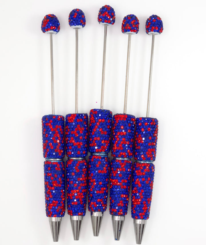 Royal Blue & Red Confetti Crystal Full Rhinestone Beadable Diamond Pen