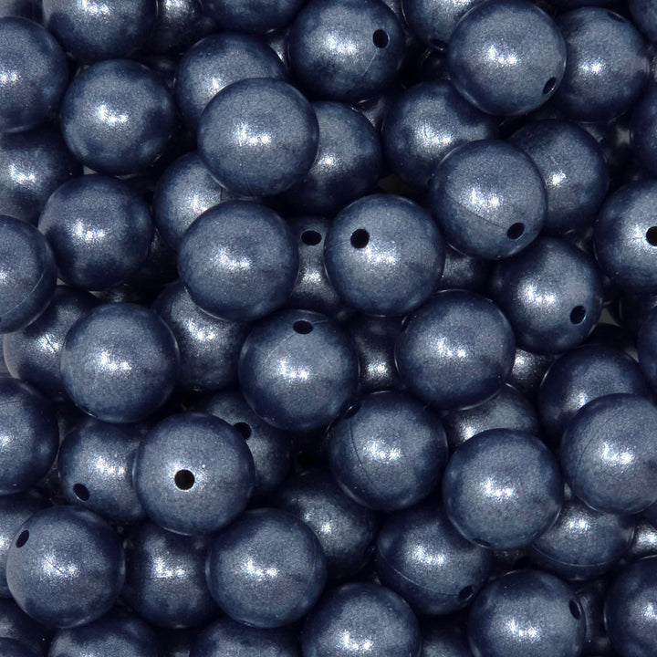 15mm Darkest Navy Blue Shimmer Pearl Silicone Bead