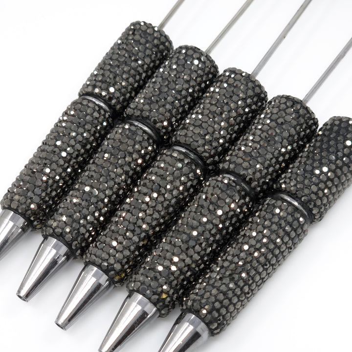 Solid Dark Gray Stud Full Rhinestone Beadable Diamond Pen