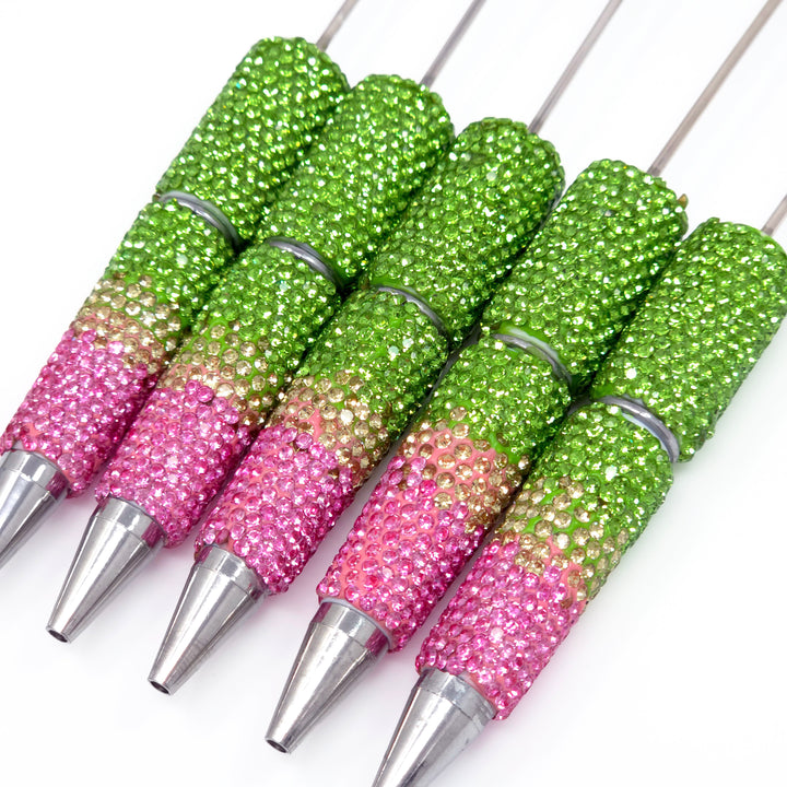 Pink Watermelon Ombre Crystal Confetti Full Rhinestone Beadable Diamond Pen