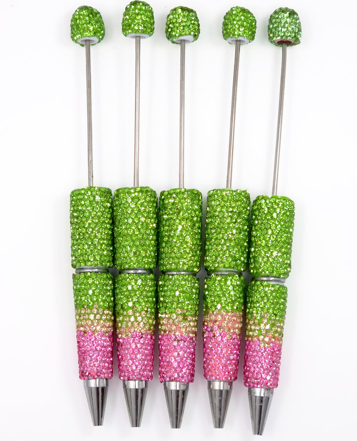 Pink Watermelon Ombre Crystal Confetti Full Rhinestone Beadable Diamond Pen