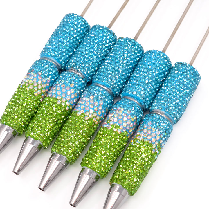 Spring Day Blue/Green Ombre Crystal Confetti Full Rhinestone Beadable Diamond Pen