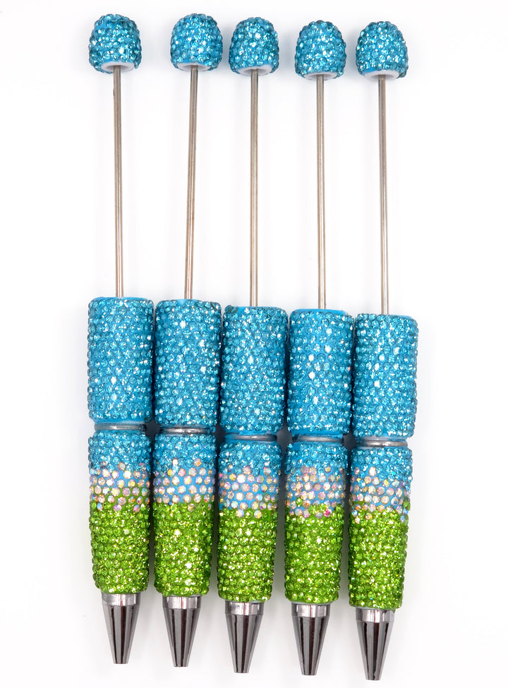 Spring Day Blue/Green Ombre Crystal Confetti Full Rhinestone Beadable Diamond Pen