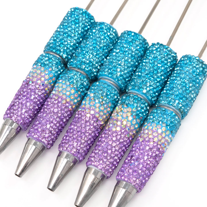 Blue/Purple Waves Ombre Crystal Confetti Full Rhinestone Beadable Diamond Pen