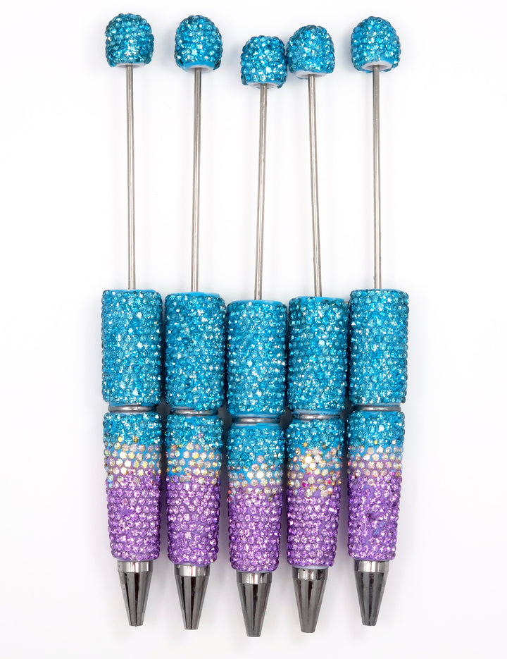 Blue/Purple Waves Ombre Crystal Confetti Full Rhinestone Beadable Diamond Pen