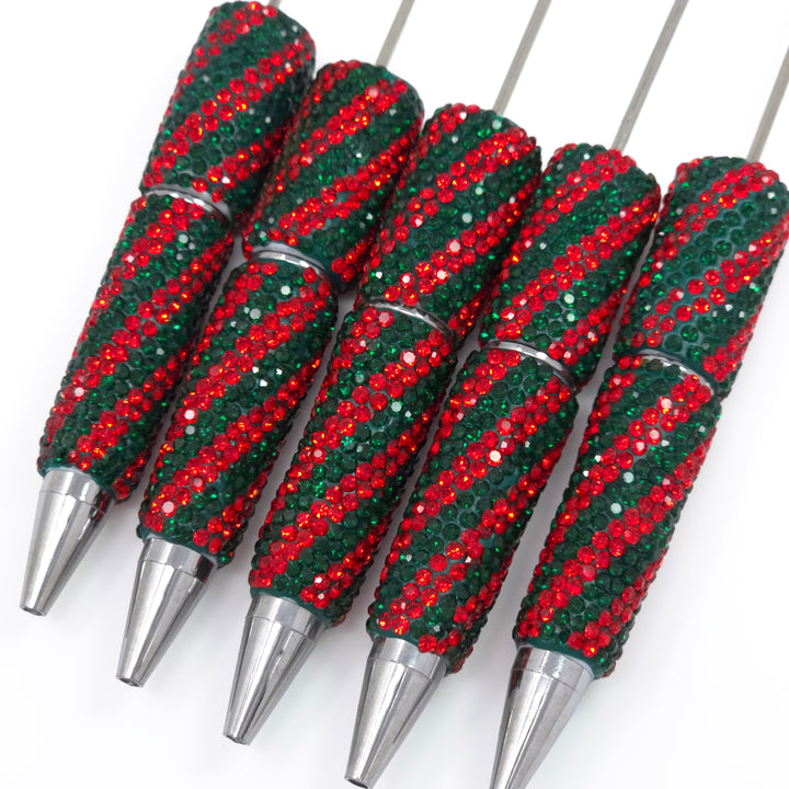 Christmas (Red/Forest Green) Diagonal Stripe Full Rhinestone Beadable Diamond Pen