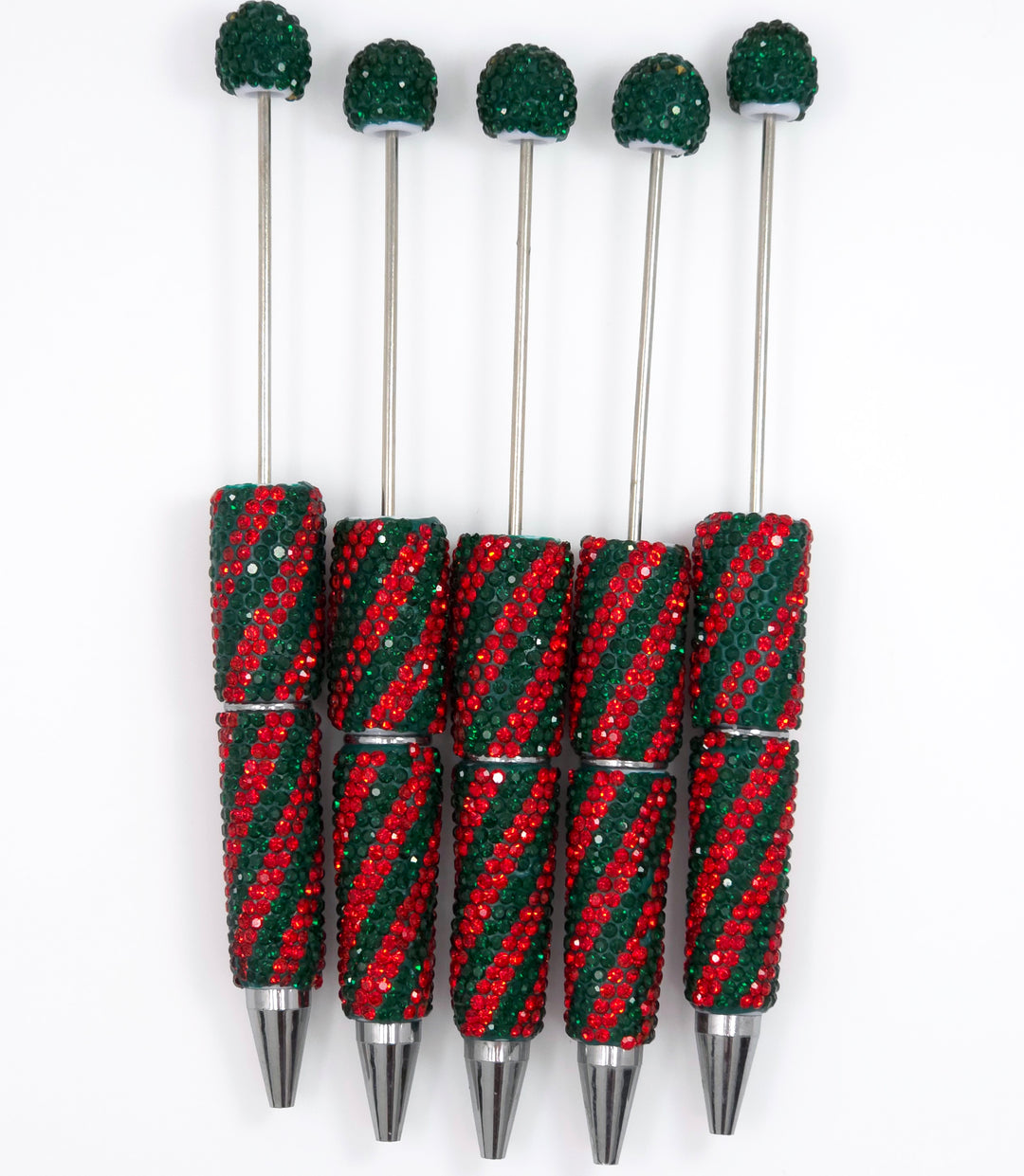 Christmas (Red/Forest Green) Diagonal Stripe Full Rhinestone Beadable Diamond Pen
