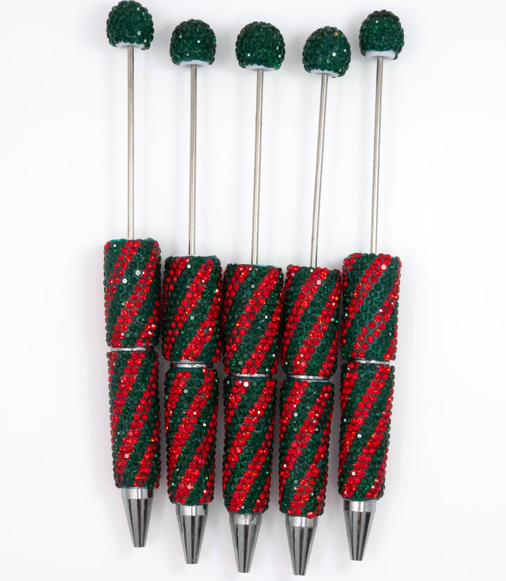 Christmas (Red/Forest Green) Diagonal Stripe Full Rhinestone Beadable Diamond Pen