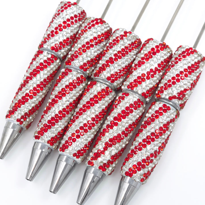 Candy Cane (Red/White) Diagonal Stripe Full Rhinestone Beadable Diamond Pen