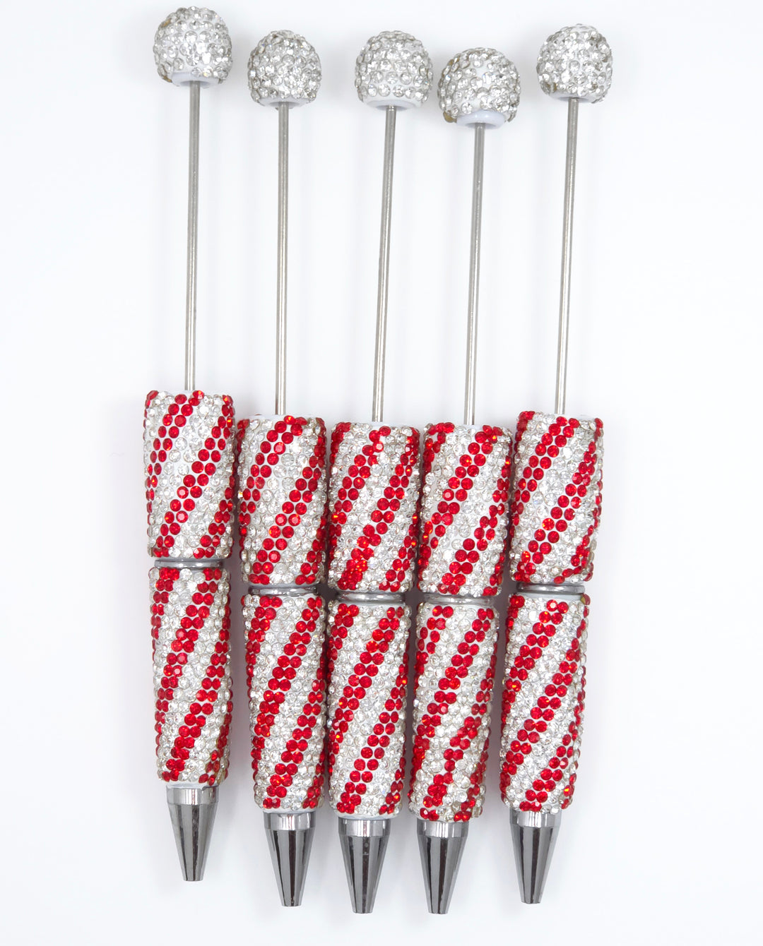 Candy Cane (Red/White) Diagonal Stripe Full Rhinestone Beadable Diamond Pen