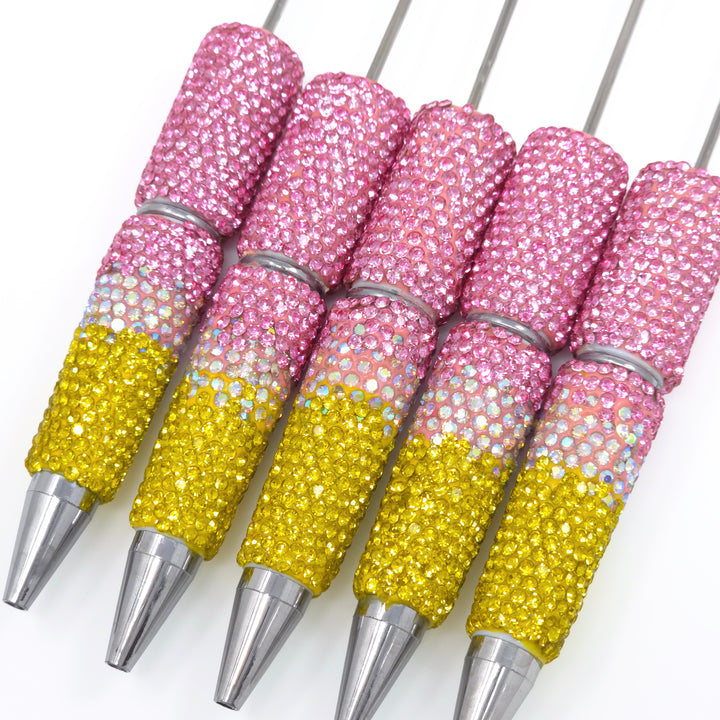 Pink Lemonade Ombre Crystal Confetti Full Rhinestone Beadable Diamond Pen
