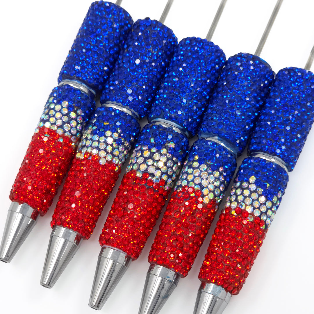 USA (Royal Blue/Red) Ombre Crystal Confetti Full Rhinestone Beadable Diamond Pen