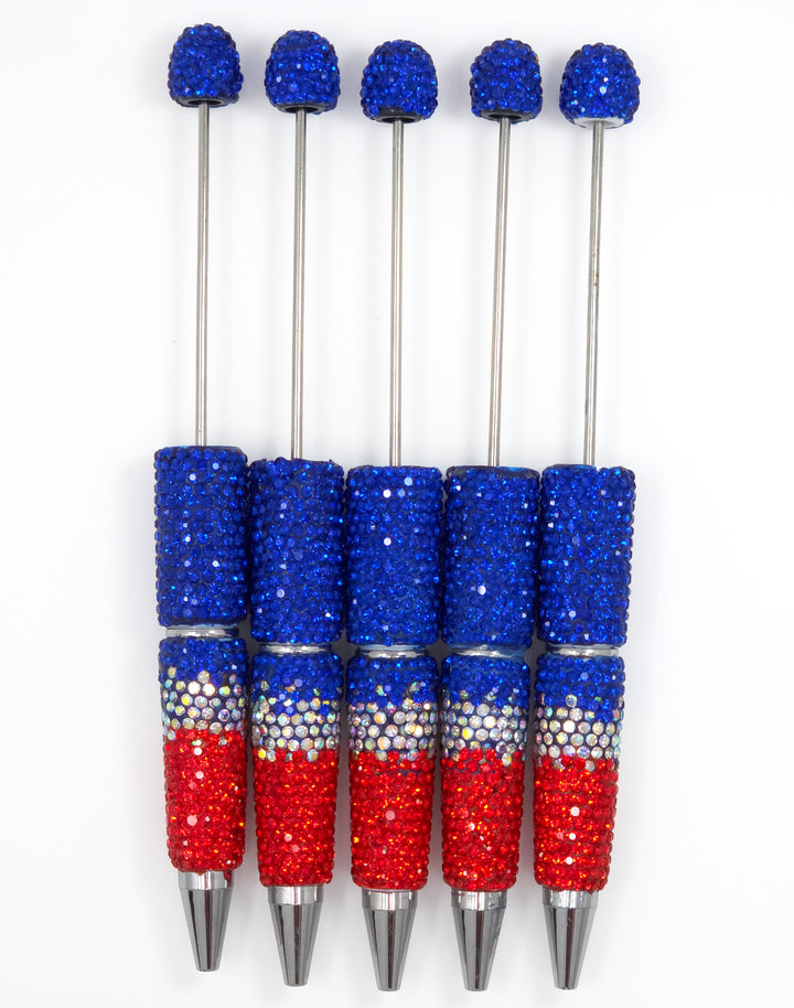 USA (Royal Blue/Red) Ombre Crystal Confetti Full Rhinestone Beadable Diamond Pen